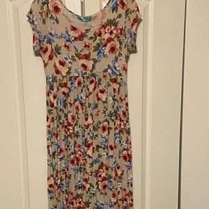 Beige floral midi dress